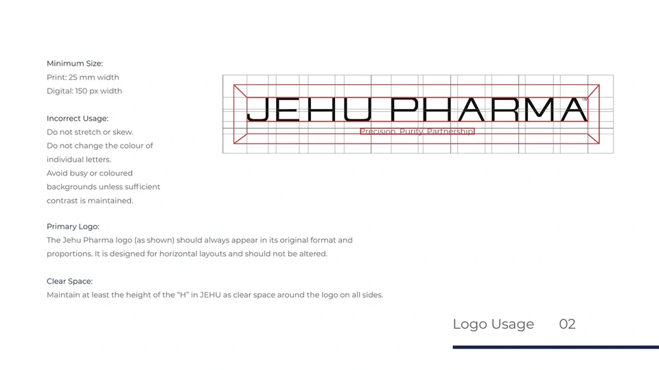 Logo construction page from the Jehu Pharma identity.